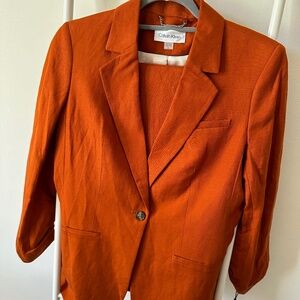 Burnt Orange Linen Calvin Klein Suit